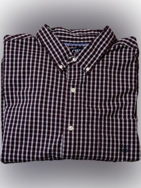 207 Chaps Men's Burgundy/Purple and White Plaid Button-Down Shirt, Size 3X